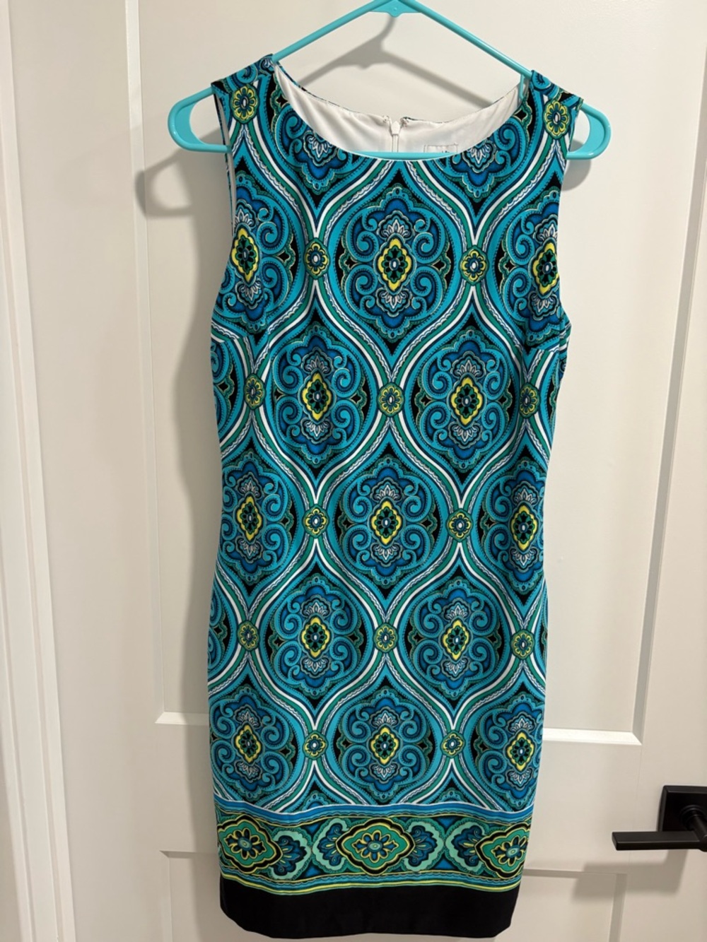 Cache Teal & Blue Patterned Sleeveless Shift Dress